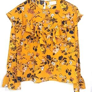 Mello Day Sz S Yellow Cottage Core Floral Babydoll Blouse